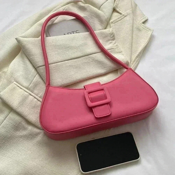 Pink Women's Medium Zipper Bag Minimalist Adjustable Strap Shoulder Bag - Picture 2 of 5